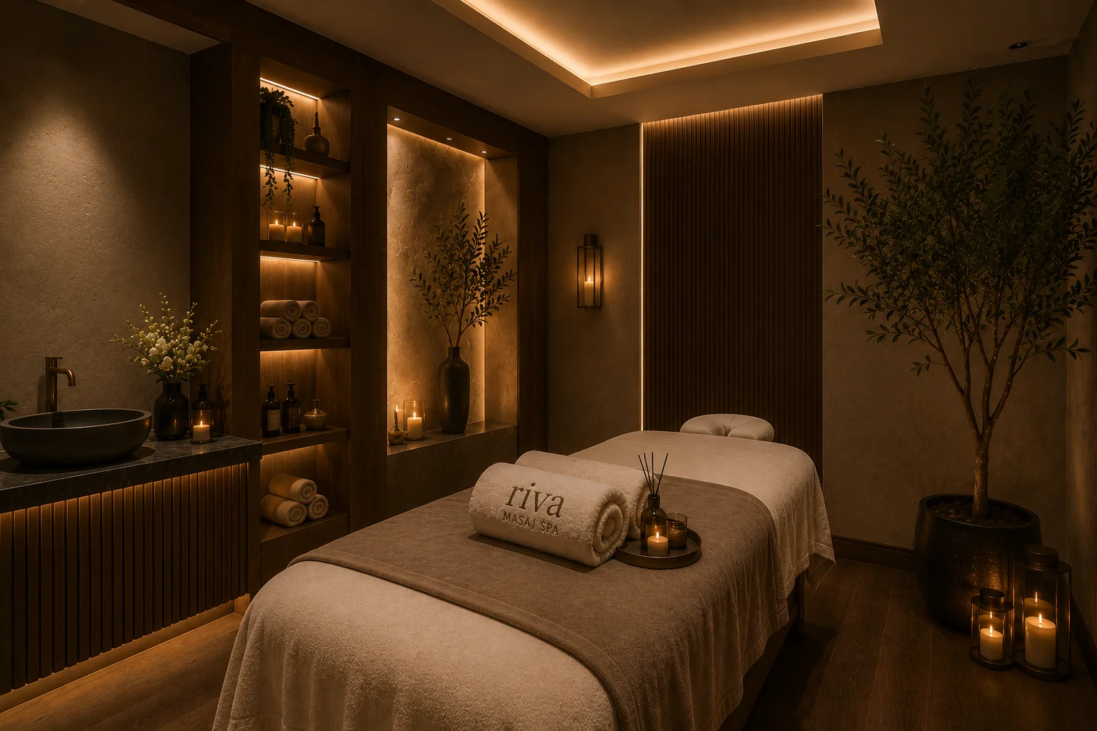 Spa ve rahatlama bakımı için konforlu masaj odası